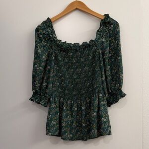 Max Studio Dark Green Floral Blouse